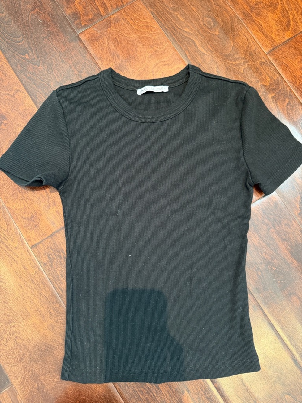 Zara Black Ribbed Short-Sleeve Crew Tee